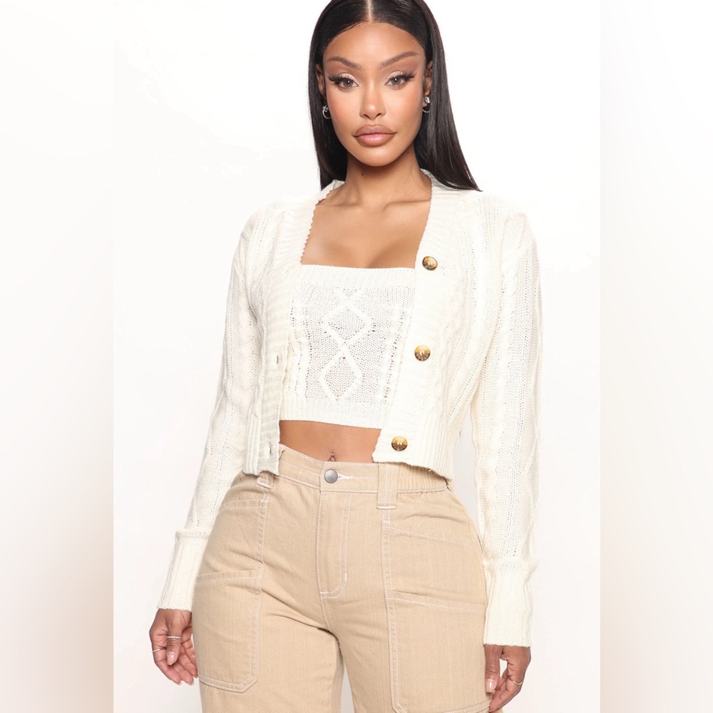 SOLD Missed You Cable Knit Sweater Set - Ivory - Picture 1 of 6